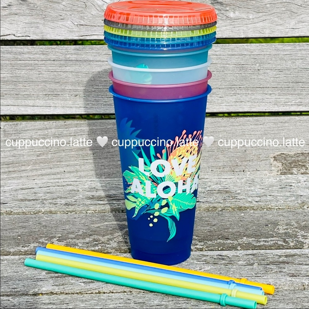 🌈NEW🌈Starbucks 2020 Hawaii Box of 5 Reusable Printed Cold Cups - Picture 5 of 11